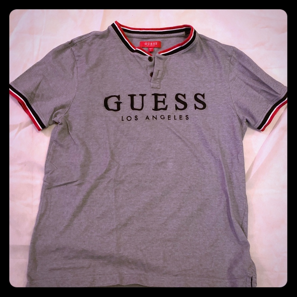Guess grey button t shirt